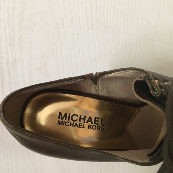 Michael Kors Booties Womens 7M Oxford Stiletto Heels Brown Leather Peep Toe - Picture 4 of 5